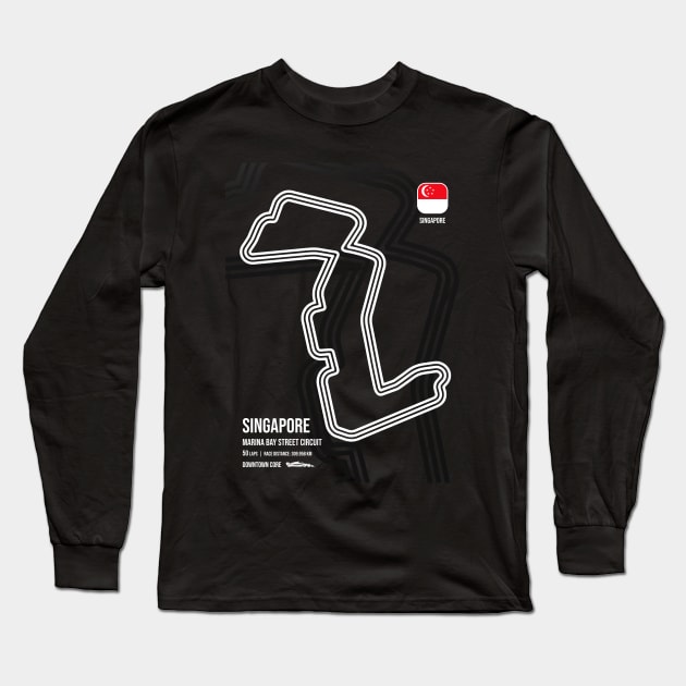 Singapore Race Track (B&W) Long Sleeve T-Shirt by RaceCarsDriving